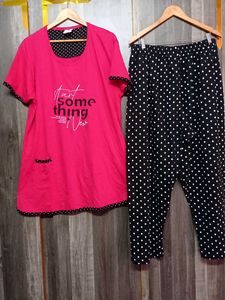 Comfy Pink &amp; Black Polka Dot Nightsuit cord set