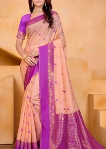 Elegant Peach &amp; Purple Silk Saree