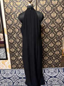 Elegant Black Maxi Dress with Embellished Neckline