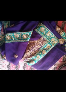 Purple Embroidered Saree With Blouse