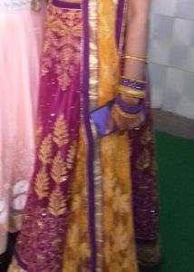 Purple &amp; Gold Embroidered Skirt  with Dupatta