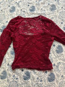 Burgundy Lace-Trimmed Top ❤️