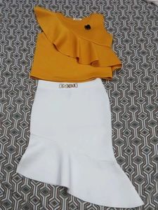 Stylish Yellow Top & White Skirt Set