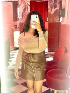 Sparkly Long Sleeve Top 250 rs with Leather Skirt