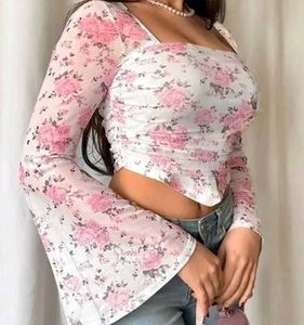 Sheer Floral Print Long Sleeve Top