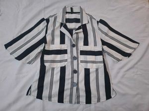 Striped Short Sleeve y2k Button-Up Top