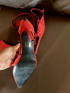 Coral Lace-Up Stiletto Heels