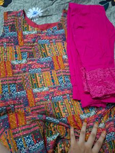 Multicolor Kurti with net pants💞