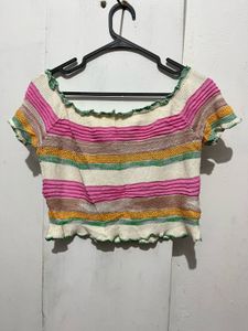 Striped Off-Shoulder Cropped Top