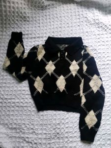Argyle Knit Polo Sweater