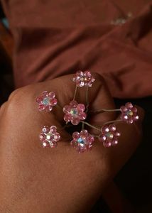 Pink Flower Hair Pins - Set of 7