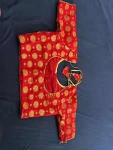 Red Brocade Blouse with Gold Motifs