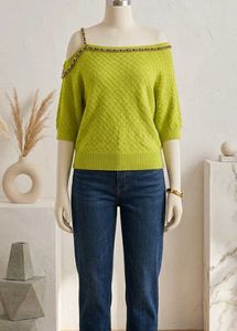 Lime Green fancy top - chain off shoulder Sleev
