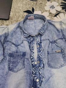 Stylish Ruffled Denim Shirt