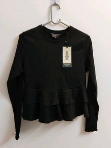 Black Peplum Long Sleeve Top- Brand New
