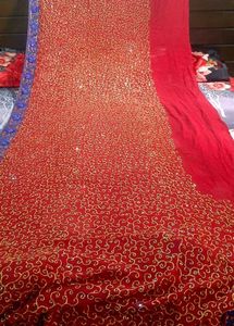 Elegant Red Saree with Gold dubka work