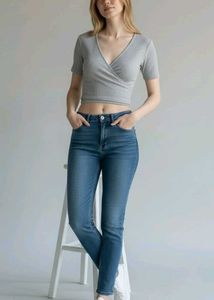 Grey Ribbed Wrap Crop Top