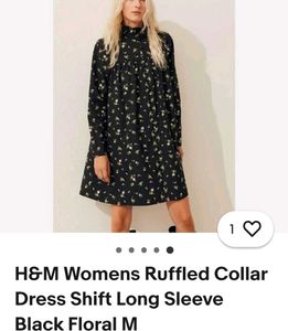 (H&M)Black Floral Ruffled Collar Dress