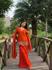 Elegant Orange Kurta Set with Dupatta