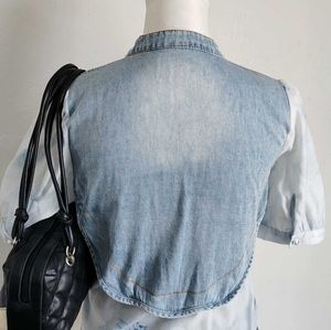 Denim/Cotton  mix manderin Collar tops