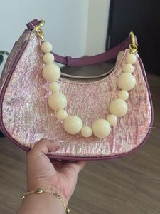 Sparkly Pink Crescent Shoulder Bag