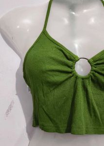 Green Halter Neck Crop Top