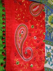 Green -red saree khadi handloom  🥻