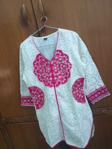 Sale!!cream pink work kurta set