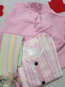 Striped Kurta Set with Pants &amp; Dupatta