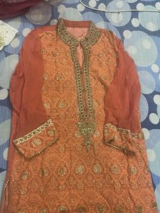 Elegant Orange Embroidered Kurta