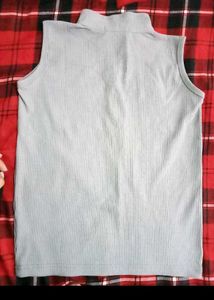 Grey Ribbed Zip Neck Sleeveless Top