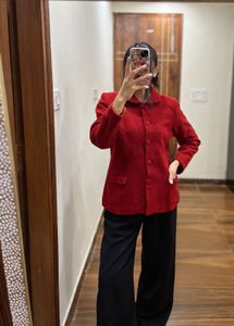 VINTAGE DARK RED TEXTURED BLAZER