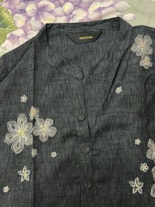 Elegant Embroidered Grey Kurti- with mini gift