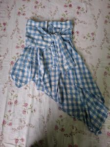 Blue Gingham Strapless Dress