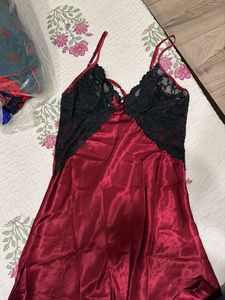 Red & Black Lace Lingerie Slip