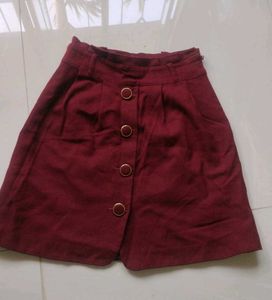 Stylish Maroon Skirt with Button Detail