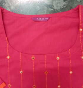 Pink Kurti with Mirror Work