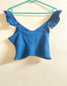 Chic Blue Ruffle Crop Top . size - M