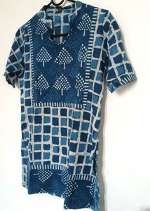 Blue Block Print Cotton Kurta