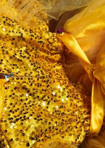 Girl Sparkling Yellow Party Gown with Capes