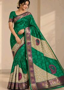 Green Net Saree With Yellow Stones