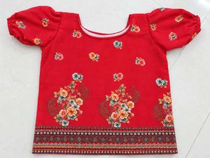 Kids Red Ethnic Floral Kurti Set