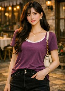 Casual Purple Lace Trim Tee