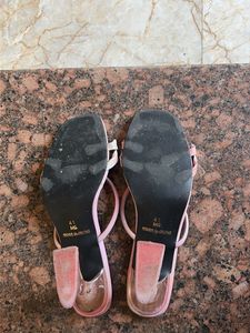 Pink Strappy Square Toe Heels
