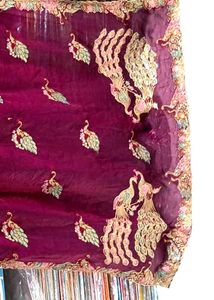 Embroidered Peacock dark purple Saree