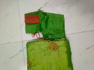 Green Silk Saree with Red Border