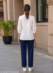 Embroidered White Kurta with Navy Blue Pants