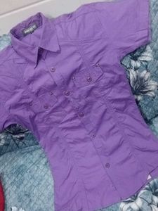 Purple Short Sleeve Button-Up Shirt