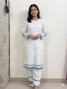White Kurta with Blue Accents