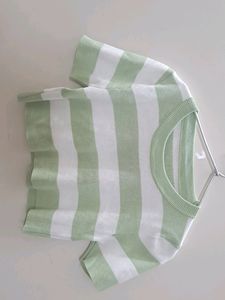 Pretty Green And White Strips Top